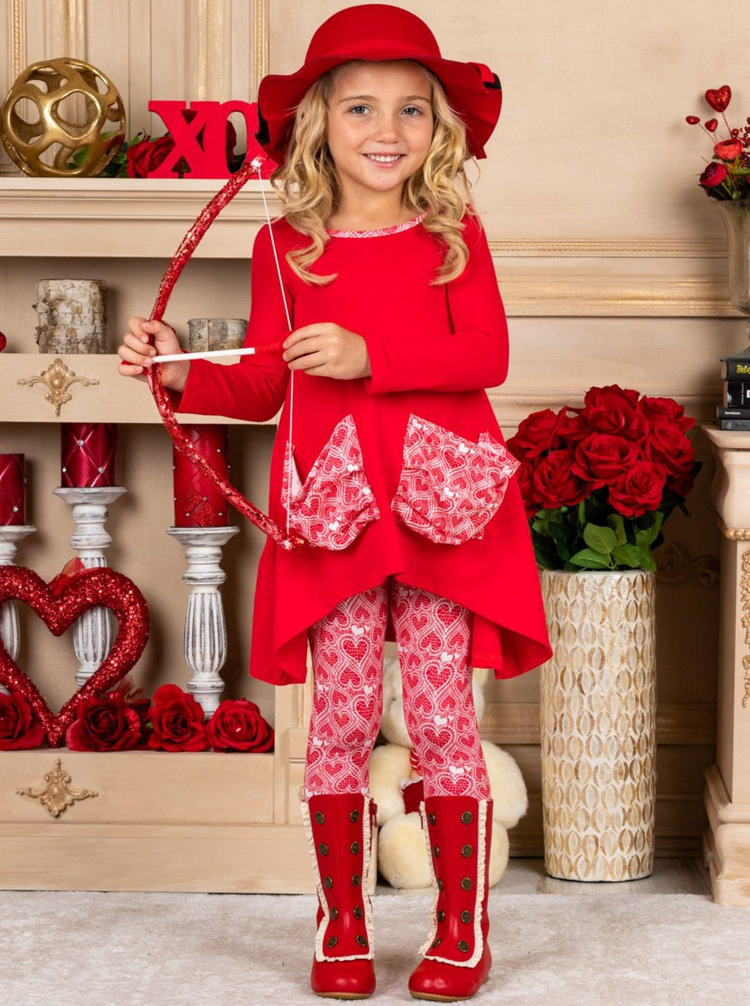 Girls Valentine's Day Clothes | Heart Print Pocket Tunic & Legging Set