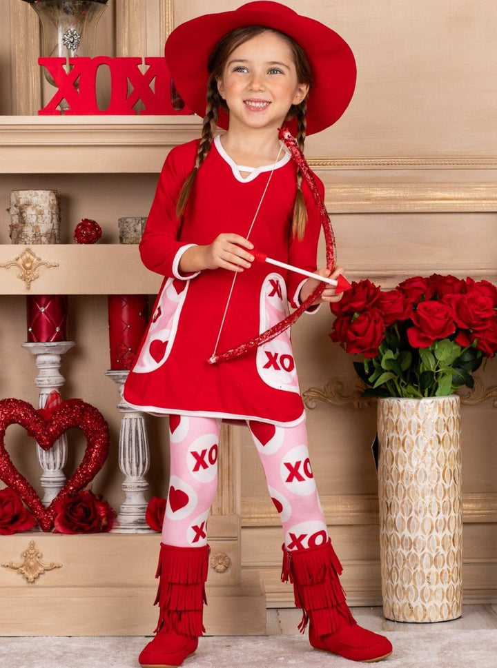 Girls Valentine's Clothes | XO Heart Print Pocket Tunic & Legging Set