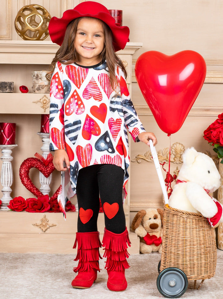 Kids Valentine's Clothes | Girls Heart Print Hi-Lo Tunic & Legging Set