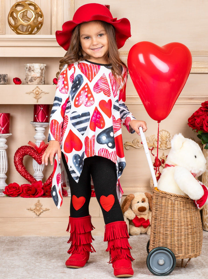 Kids Valentine's Clothes | Girls Heart Print Hi-Lo Tunic & Legging Set