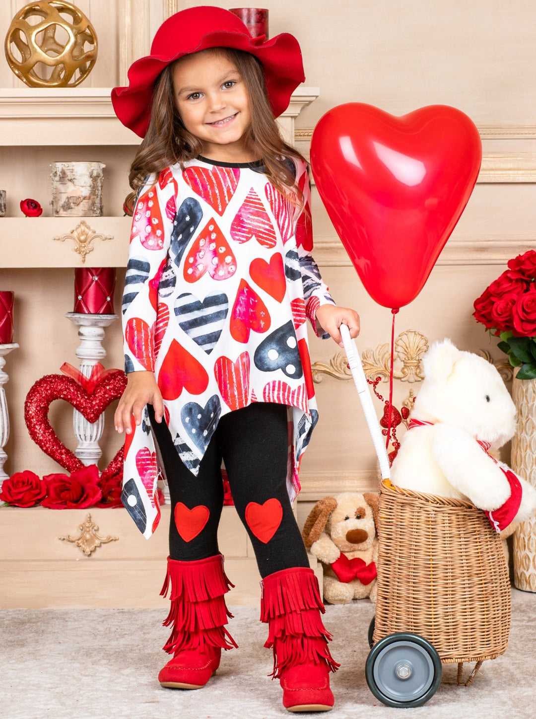 Kids Valentine's Clothes | Girls Heart Print Hi-Lo Tunic & Legging Set