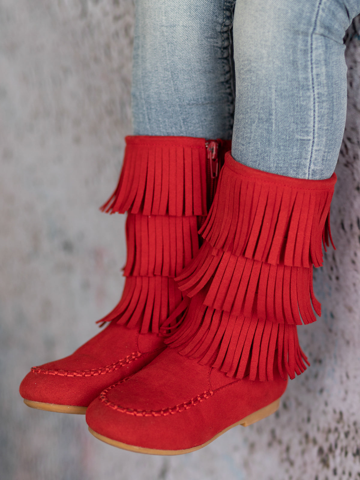 Girls Fringe Boots Red Suede Tiered Fringe Boots Mia Belle Girls