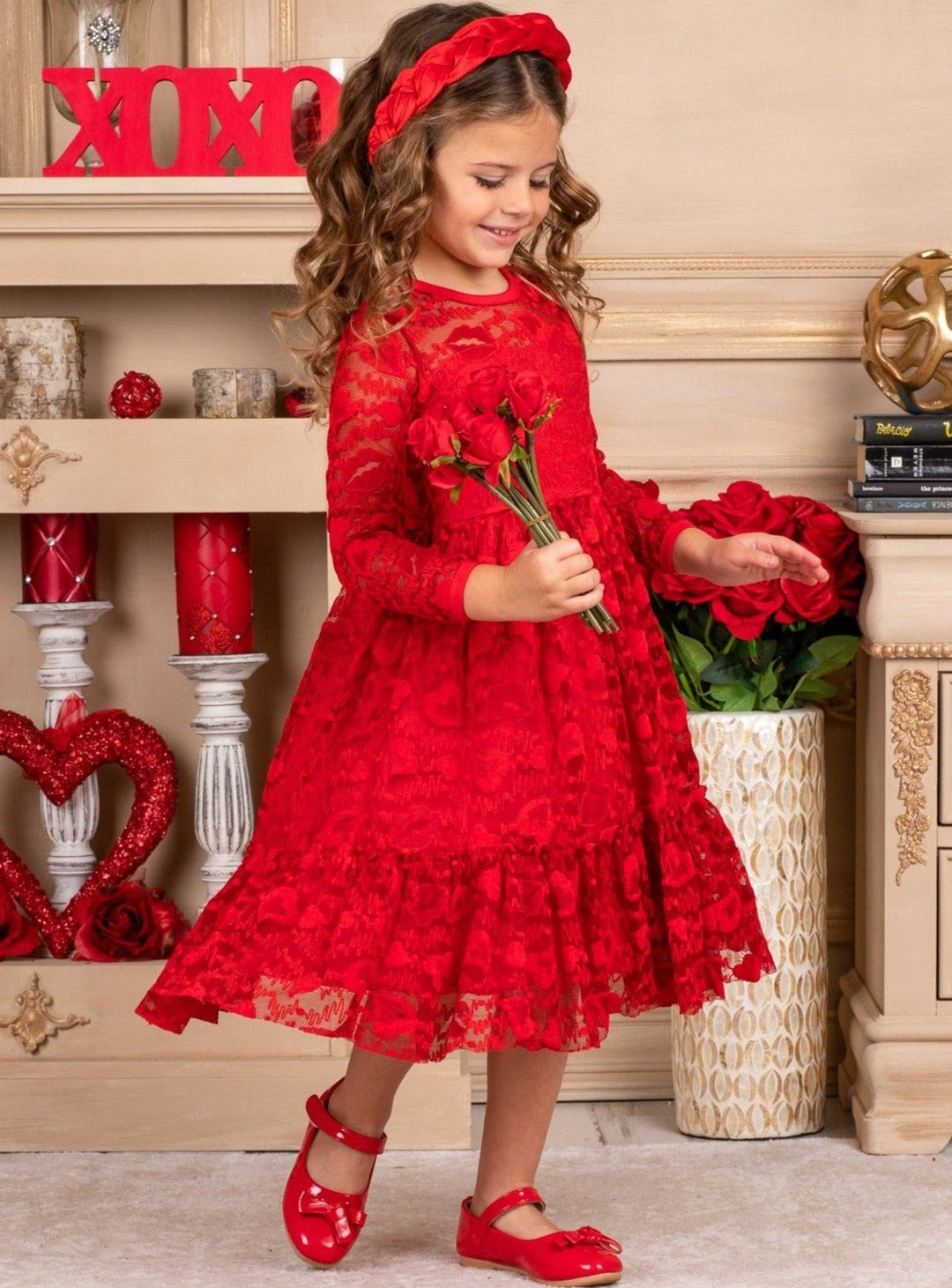 Toddler Valentine's Day Dress | Girls Long Sleeve Heart Lace Dress