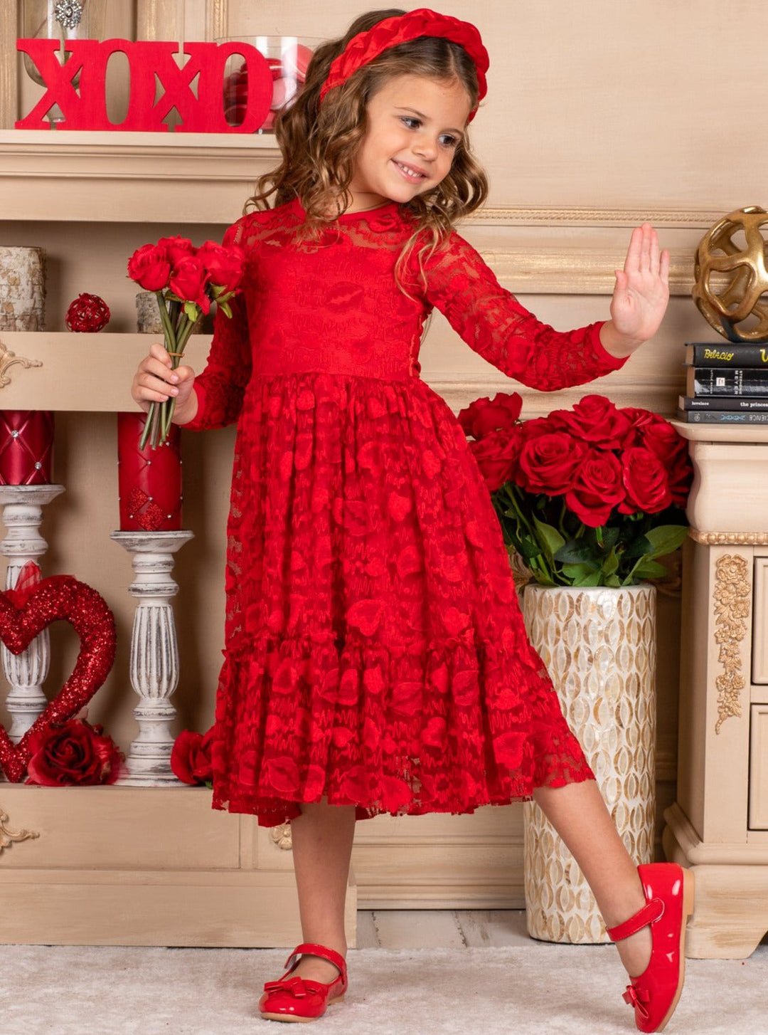 Toddler Valentine's Day Dress | Girls Long Sleeve Heart Lace Dress