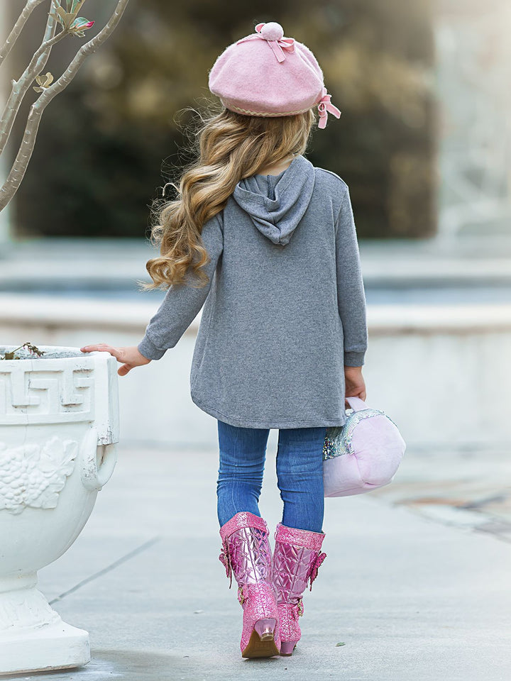 Cozy Winter Tops | Girls Sequin Animal Graphic Hi-Lo Hoodie Sweater