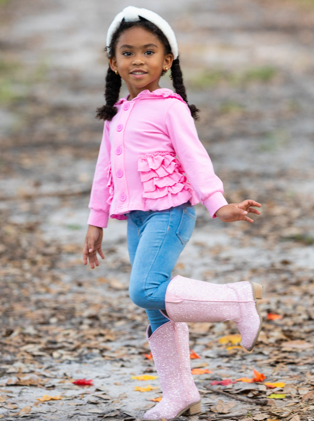 Sweaters & Cardigans | Pink Ruffle Hooded Cardigan | Mia Belle Girls