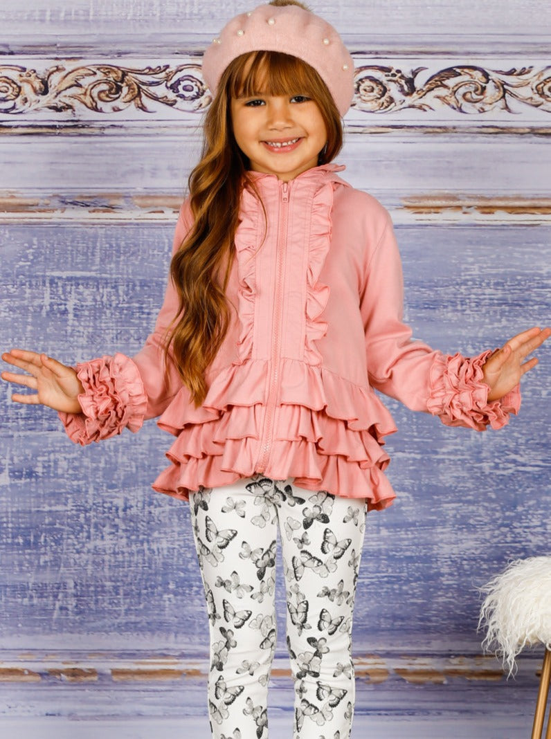 Kids Sweaters & Cardigans | Ruffled Hooded Cardigan | Mia Belle Girls