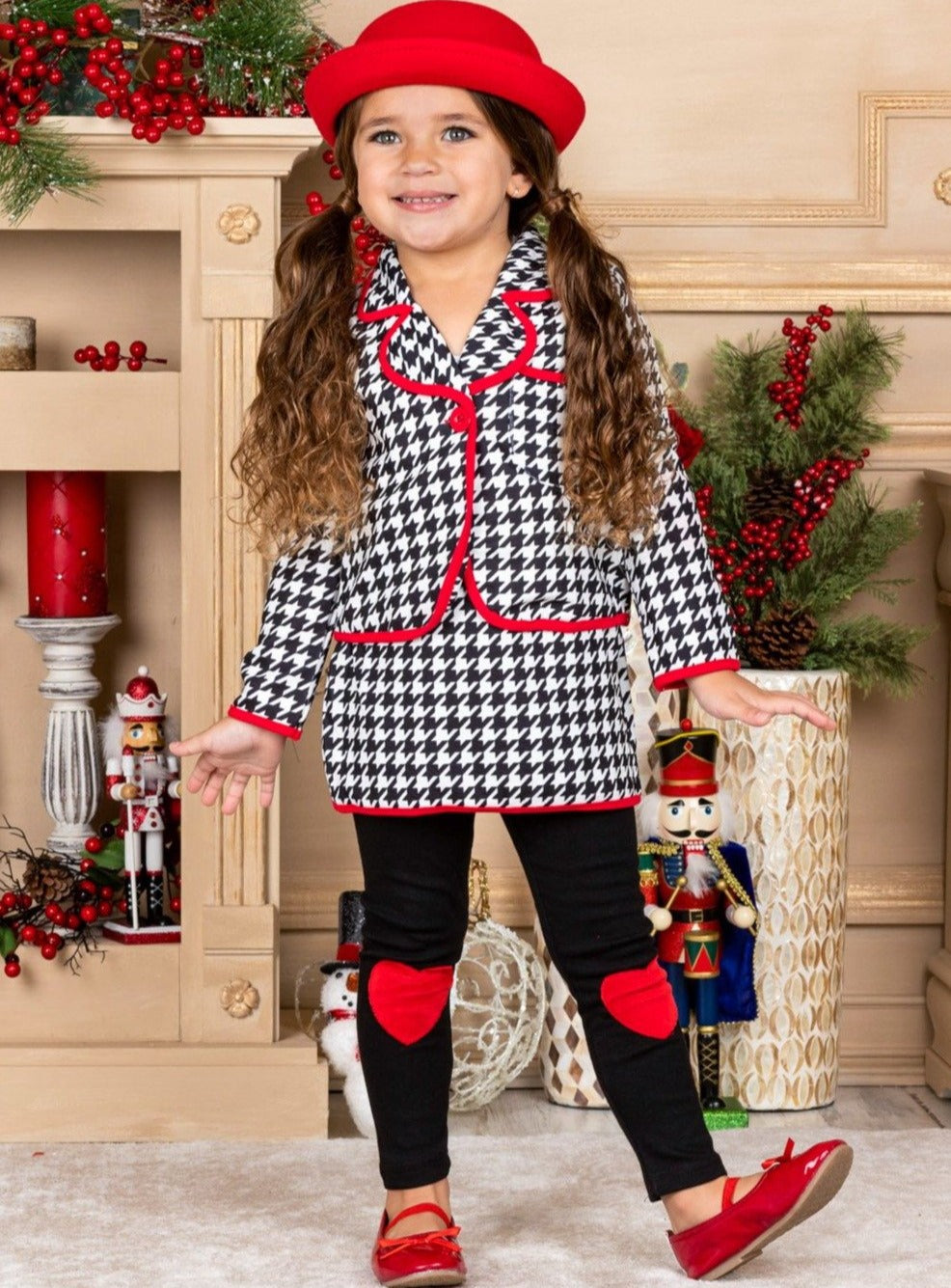 Blazer & Skirt Sets | Girls Houndstooth Blazer, Skirt & Legging Set