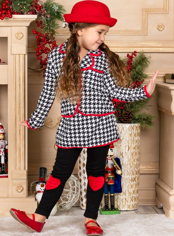 Blazer & Skirt Sets | Girls Houndstooth Blazer, Skirt & Legging Set