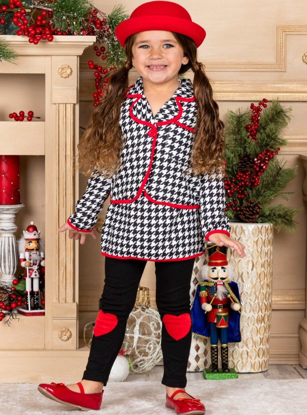 Blazer & Skirt Sets | Girls Houndstooth Blazer, Skirt & Legging Set