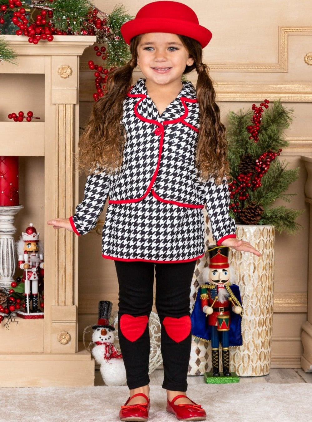 Blazer & Skirt Sets | Girls Houndstooth Blazer, Skirt & Legging Set