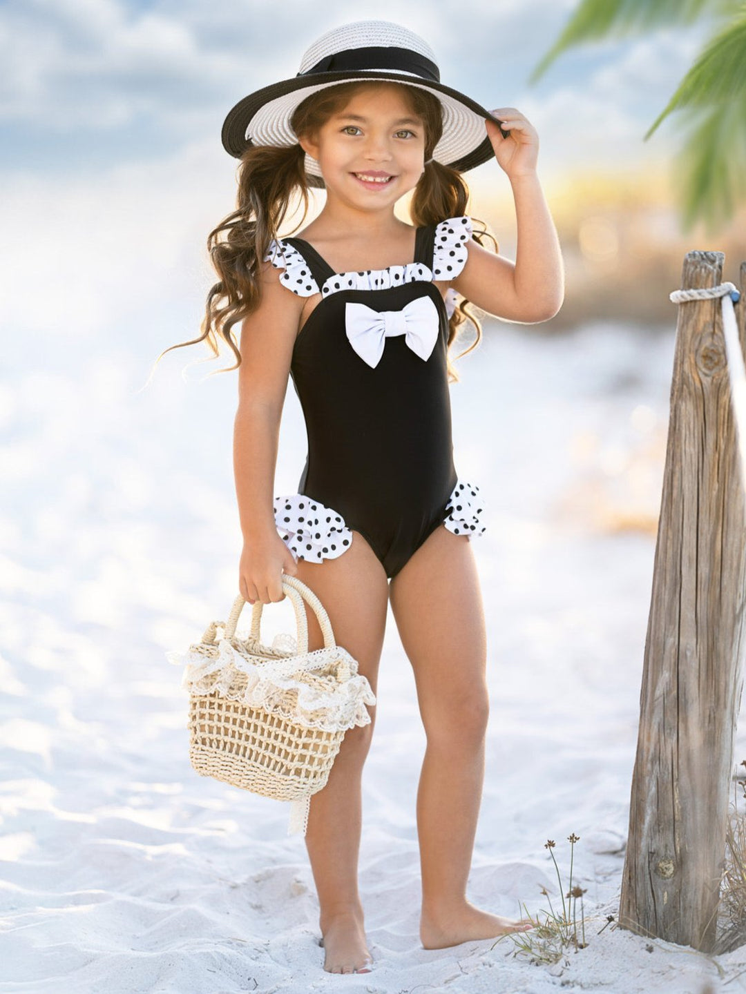 Polka Dot Bow Ruffle One-Piece Swimsuit