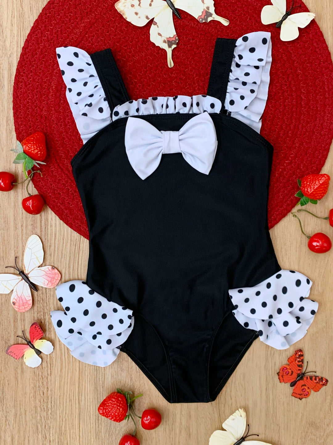 Polka Dot Bow Ruffle One-Piece Swimsuit