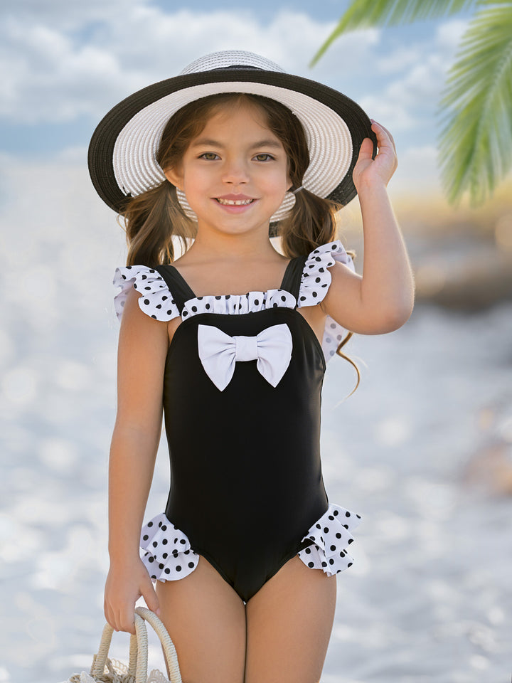 Polka Dot Bow Ruffle One-Piece Swimsuit