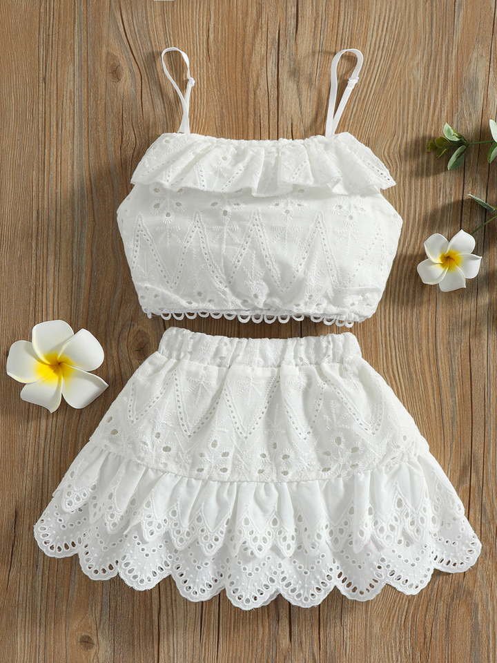 Sweet Summer Child Eyelet Lace Skirt Set