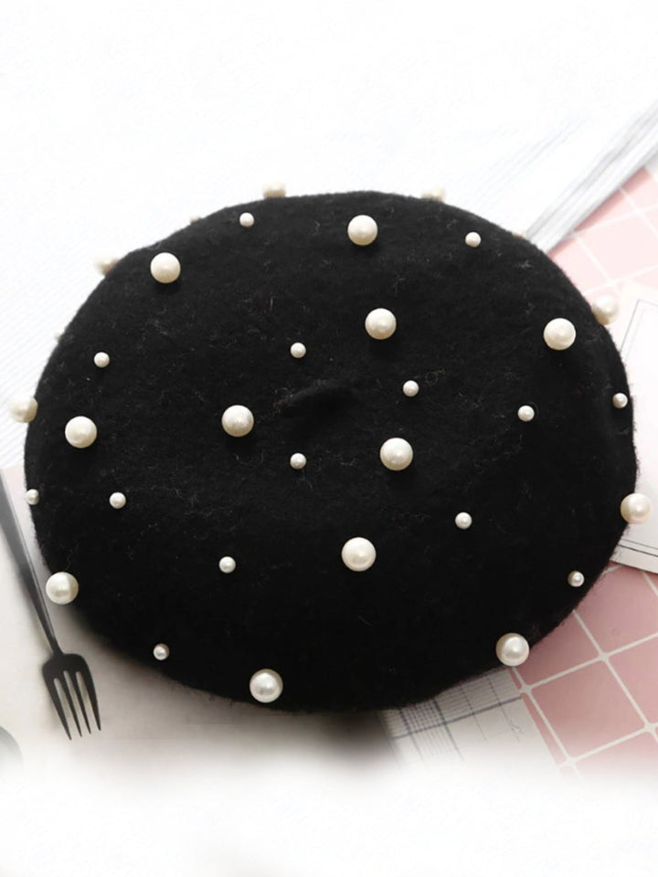 Mia Belle Girls Pearl-Embellished Wool Beret | Girls Accessories