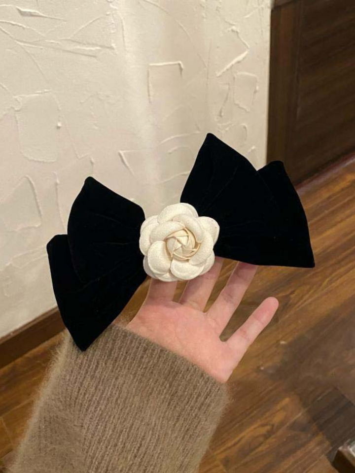 Mia Belle Girls Black Velvet Bow Hair Clip | Girls Accessories