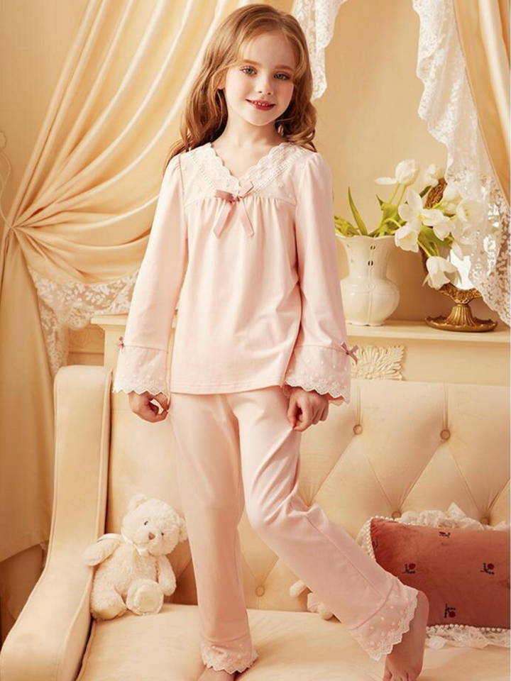 Mia Belle Girls Scallop Trim Pajamas | Girls Loungewear