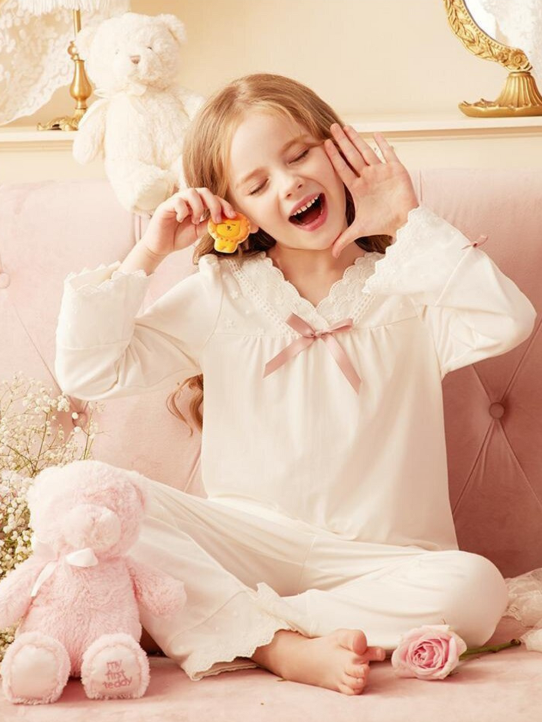 Mia Belle Girls Scallop Trim Pajamas | Girls Loungewear