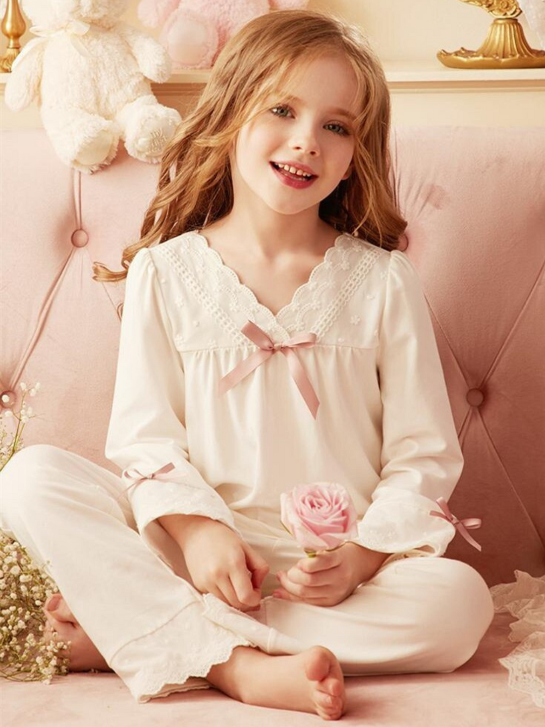 Mia Belle Girls Scallop Trim Pajamas | Girls Loungewear