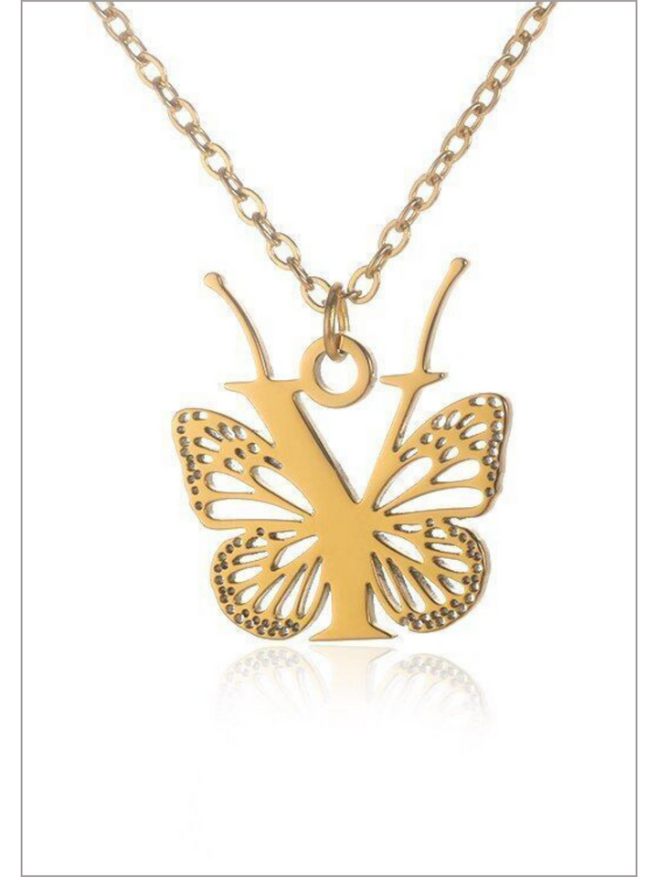 Mia Belle Girls Butterfly Letter Pendant Necklace | Girls Accessories