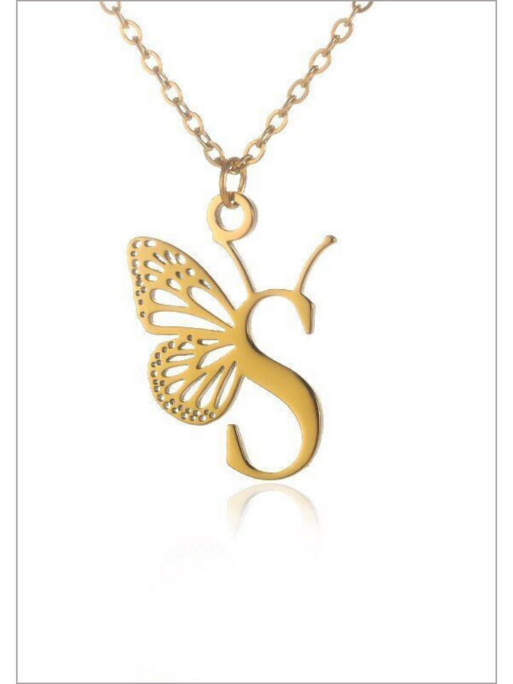 Mia Belle Girls Butterfly Letter Pendant Necklace | Girls Accessories