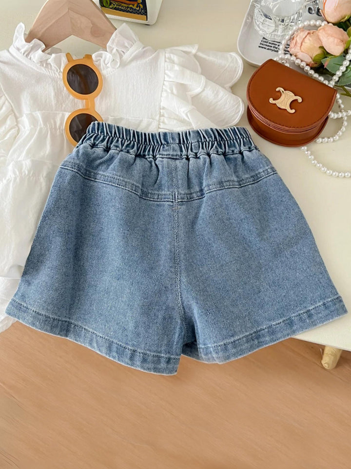 Mia Belle Girls White Top And Denim Short Set | Girls Spring Outfits