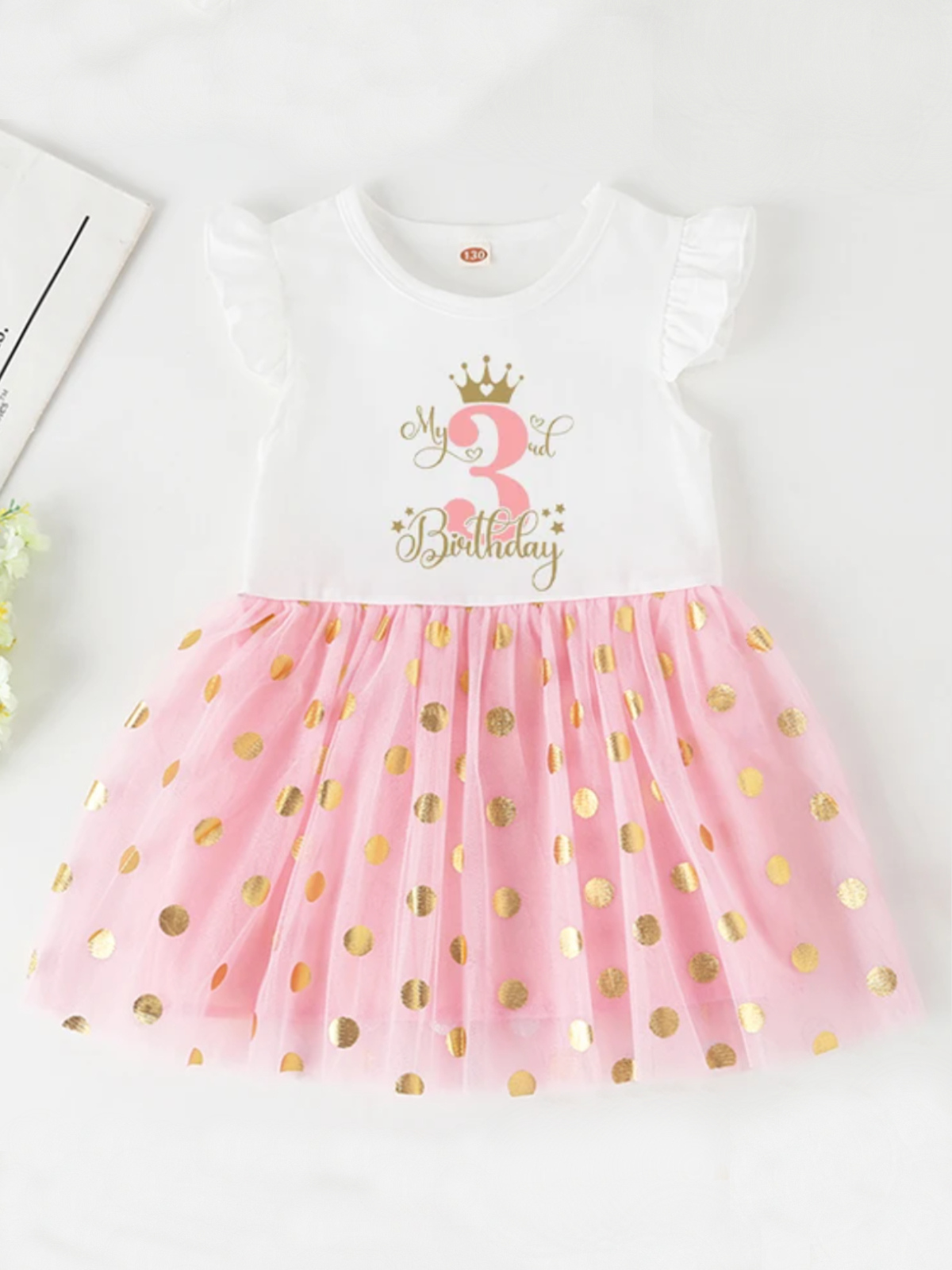 Princess 3 Year Birthday Tutu Dress with Golden Accents – Mia Belle Girls