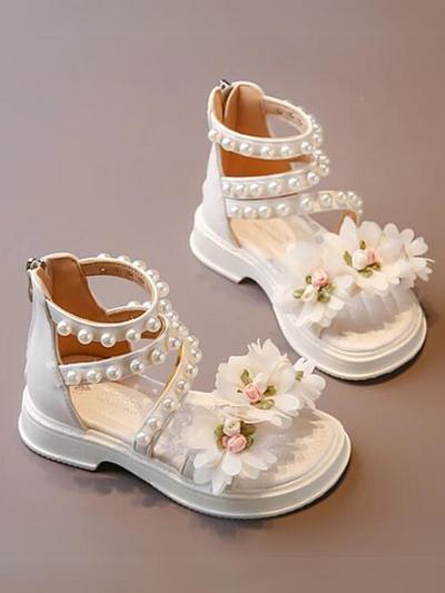 Charming Girls' Pearl-Embellished Floral Sandals By Liv and Mia