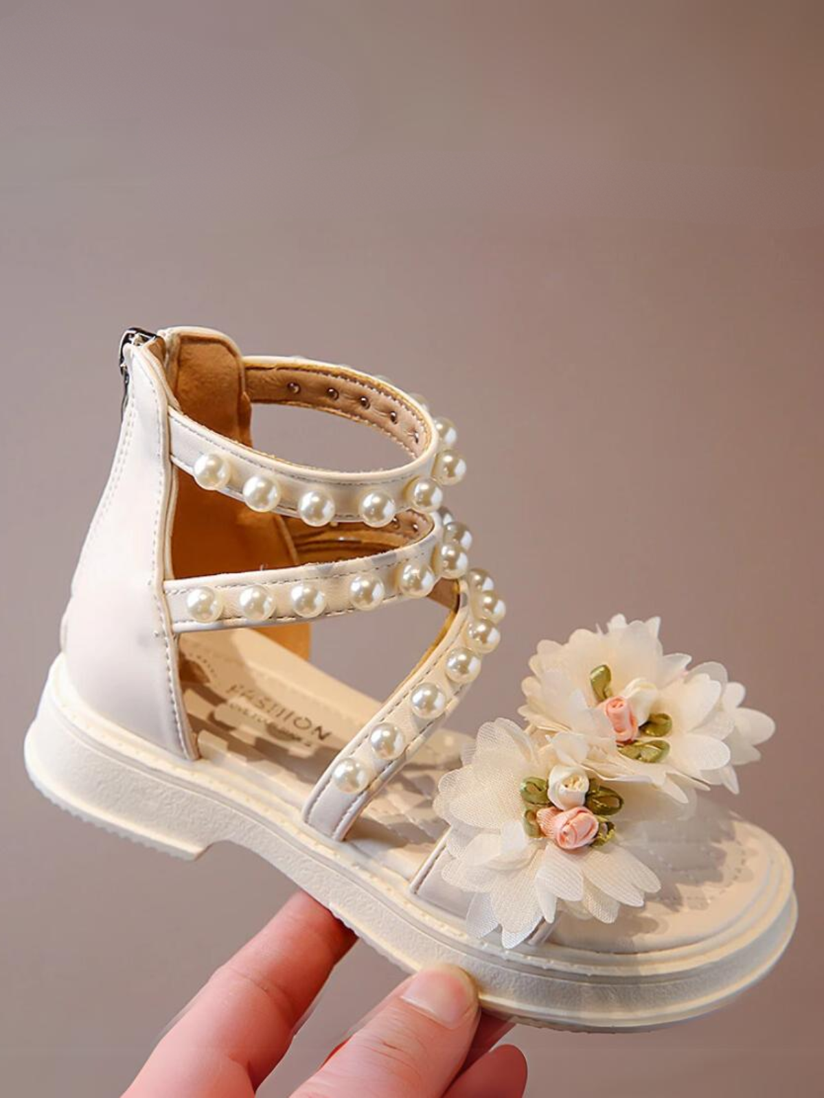 Charming Girls' Pearl-Embellished Floral Sandals By Liv and Mia