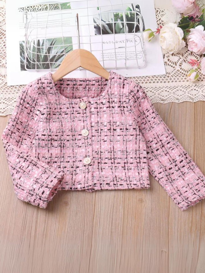 Girls Chic Pink Tweed Jacket and Skirt Set