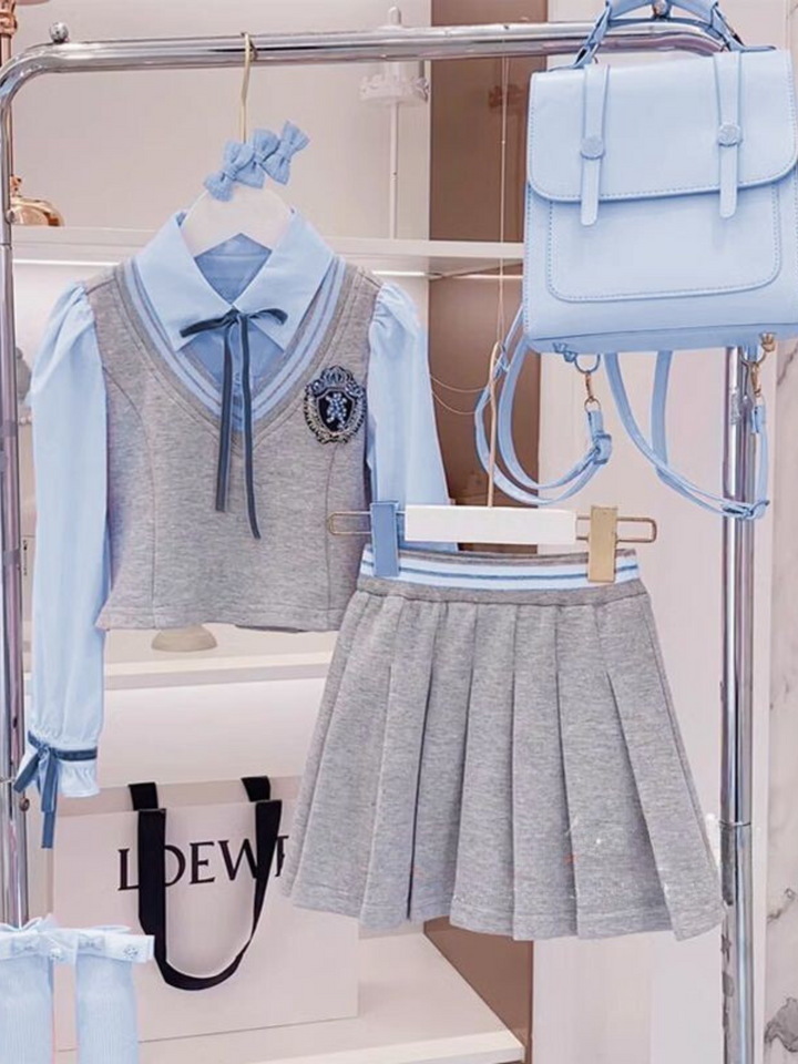 Girls' Elegant Pink and Grey School Uniform Set