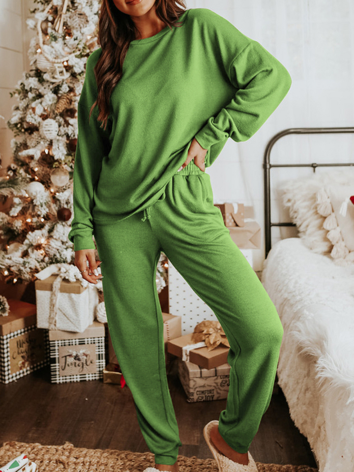 Womens  Green Long Sleeve Pullover and Jogger Pants Lounge Set