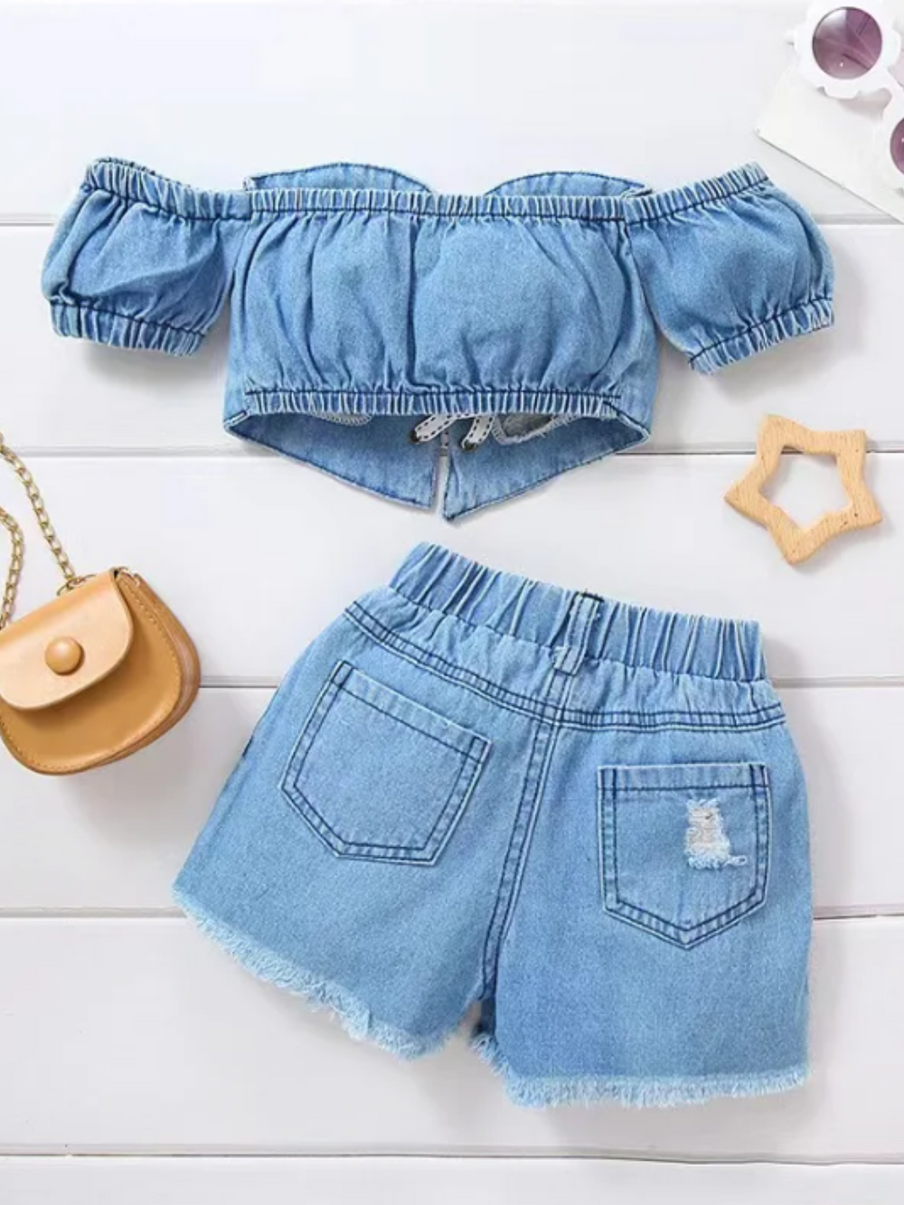 Denim Corset Top And Shorts Set | Cowgirl Fashion | Mia Belle Girls