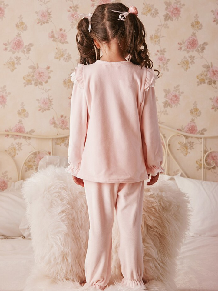 Mia Belle Girls Lace Bib Collar Pink Pajamas | Girls Loungewear