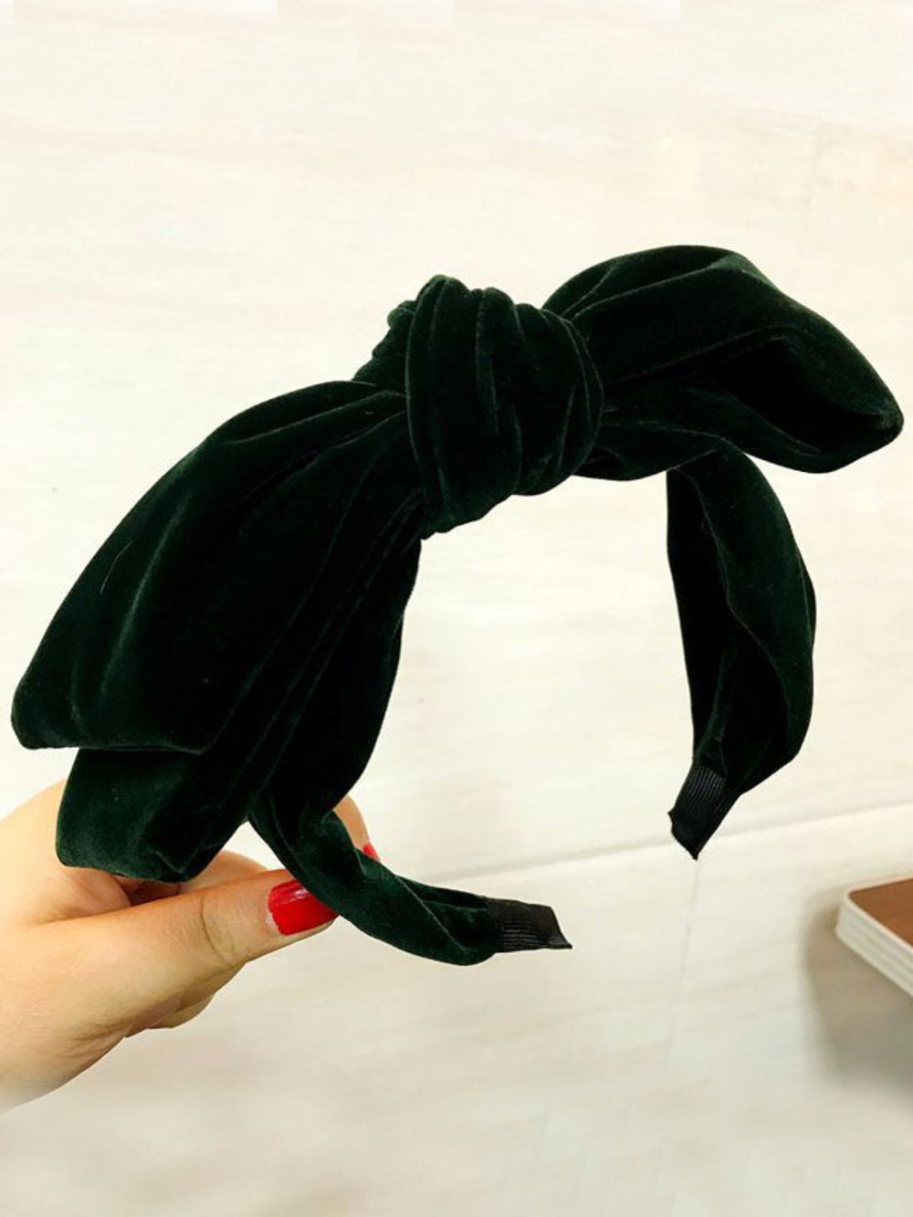 Girls Large Velvet Bow Headband (6 Color Options) - Green - Girls Headband