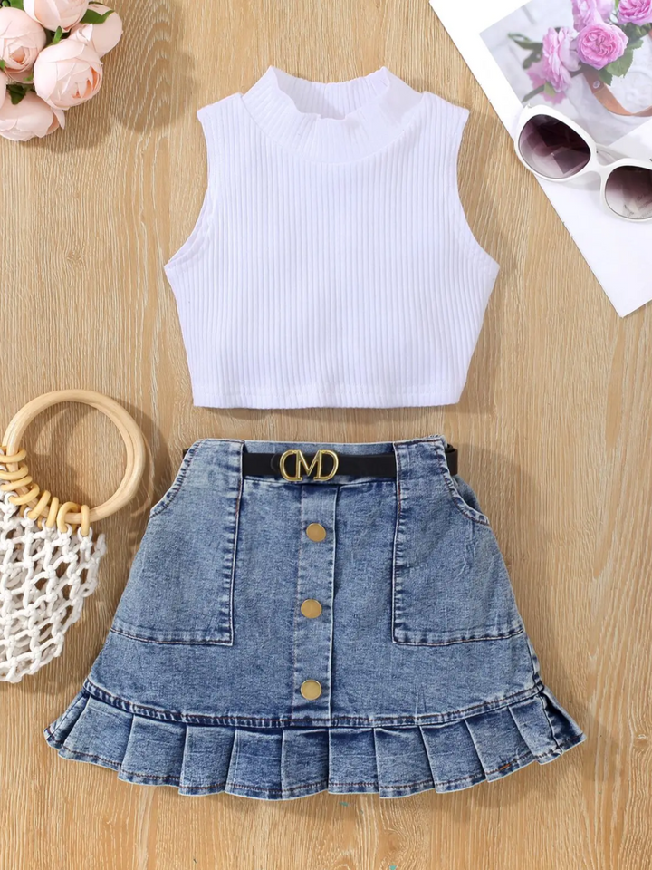 Mia Belle Girls Denim Skirt Set | Girls Summer Outfits