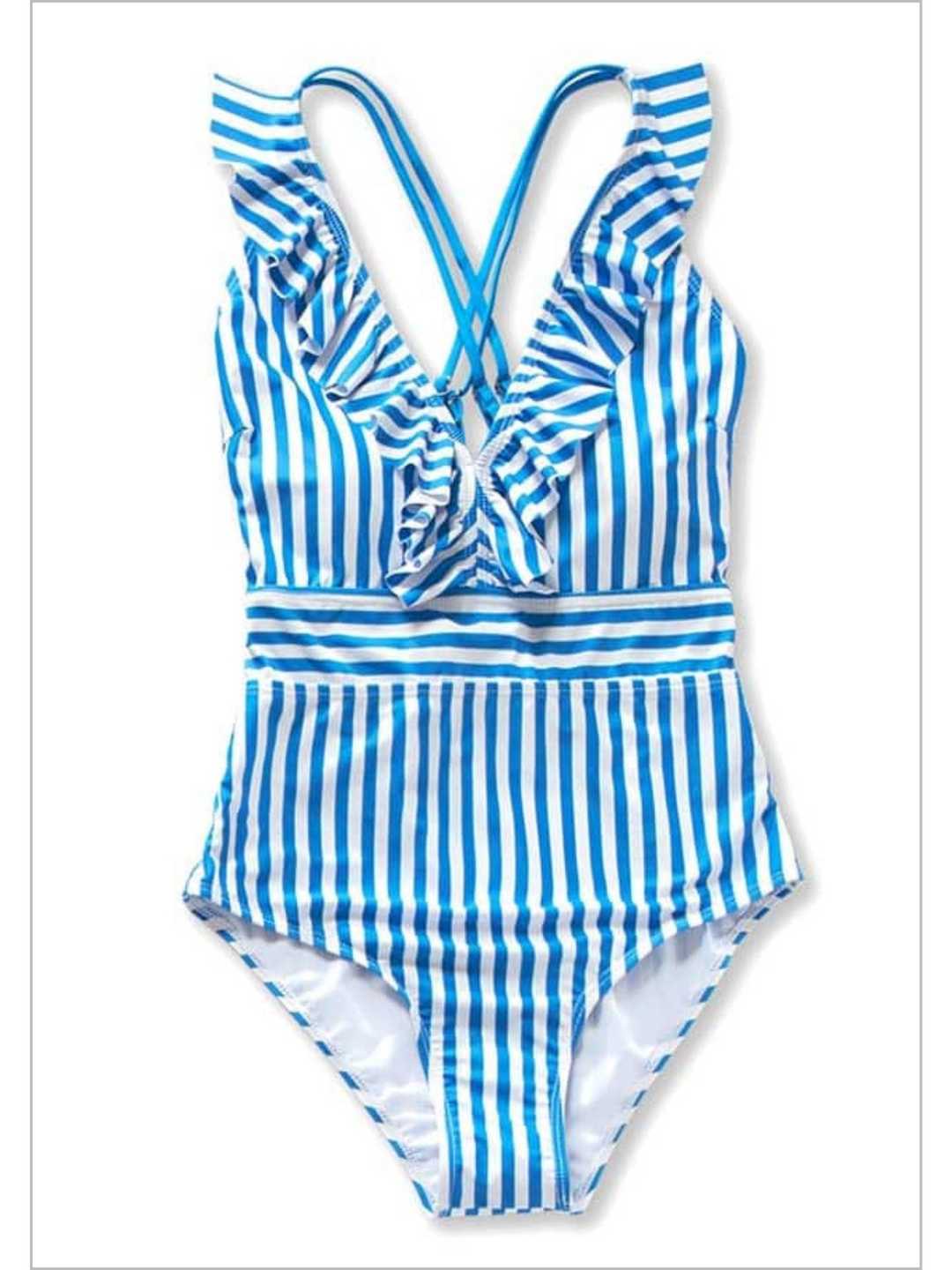 Family Swimsuits | Blue Pinstripe Swimsuits & Trunks | Mia Belle Girls