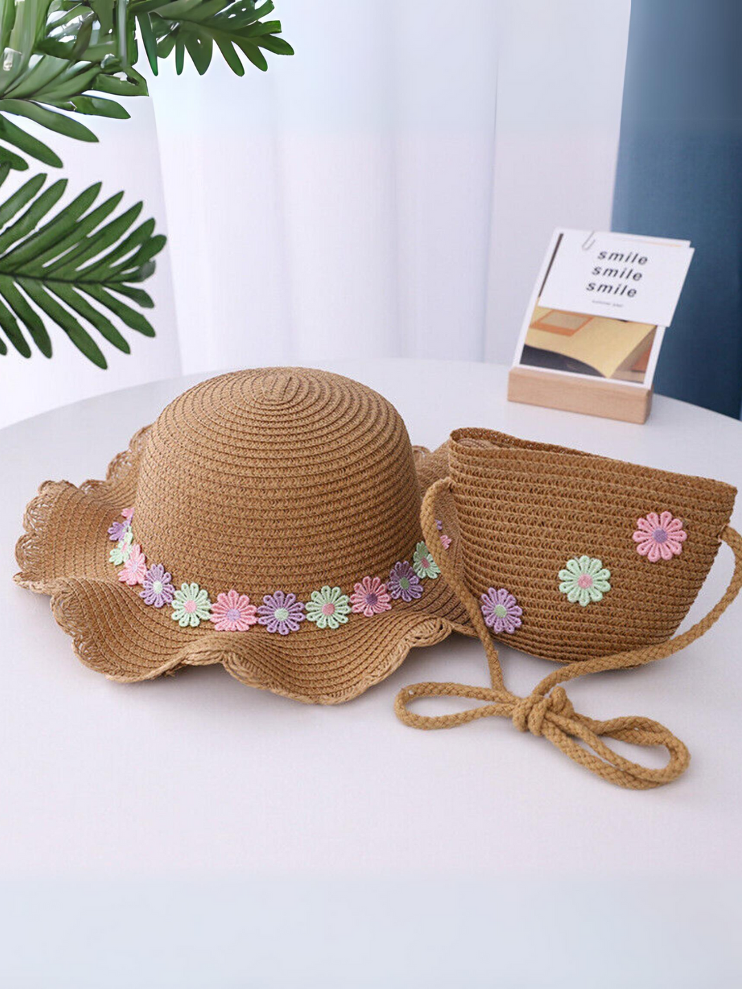 Mia Belle Girls Daisy Straw Hat Set | Girls Accessories