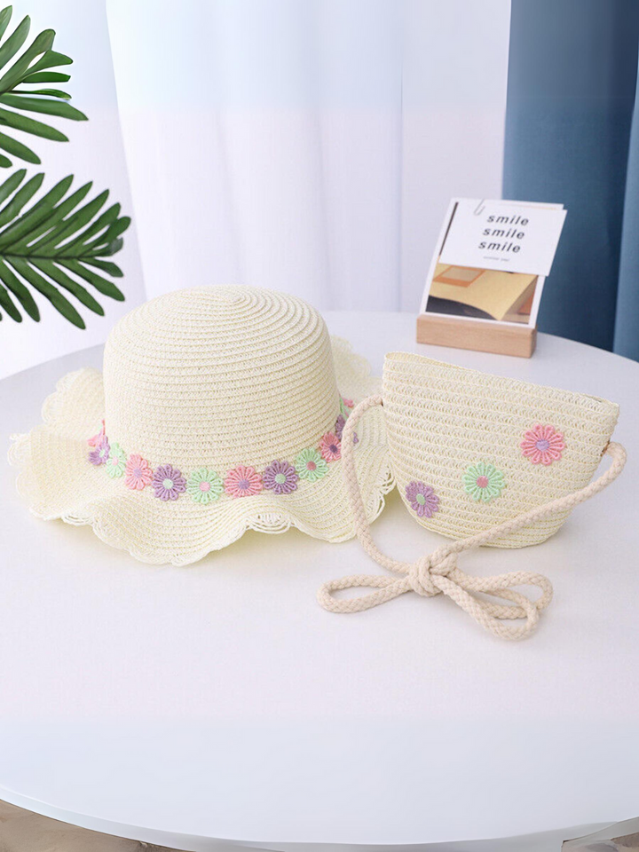 Mia Belle Girls Daisy Straw Hat Set | Girls Accessories