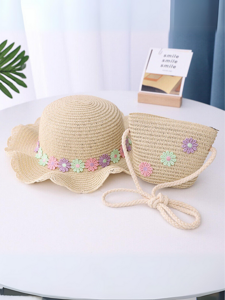 Mia Belle Girls Daisy Straw Hat Set | Girls Accessories