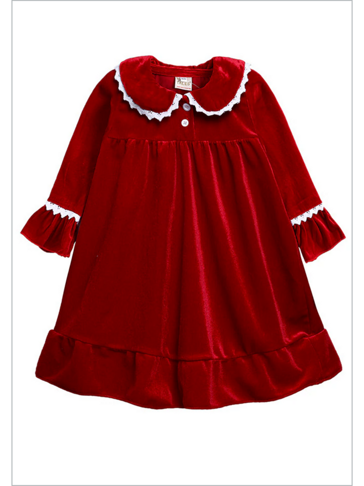 Mia Belle Girls Lace Trim Velvet Nightgown | Girls Pajamas