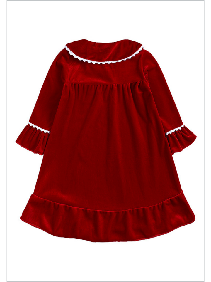 Mia Belle Girls Lace Trim Velvet Nightgown | Girls Pajamas