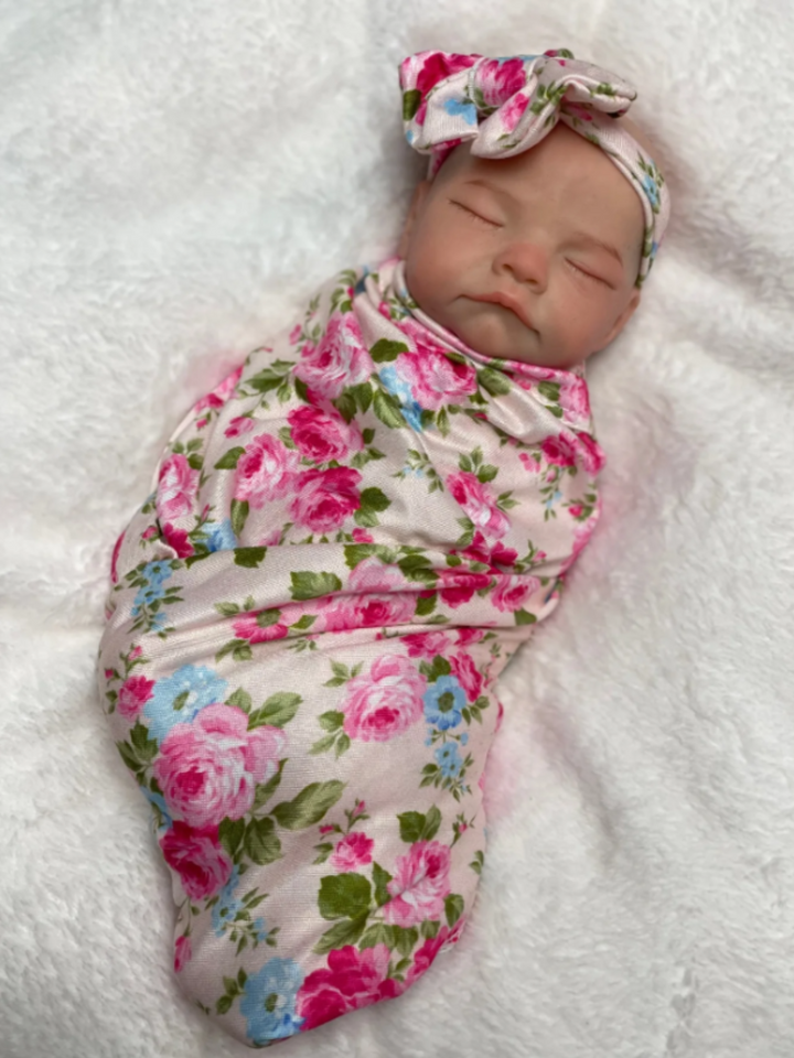 Girls Blossom Swaddle Baby Doll with Floral Headband