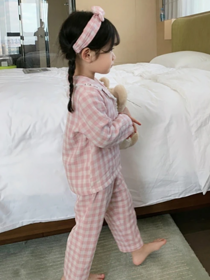 Mia Belle Girls Pink Gingham Pajamas | Girls Loungewear