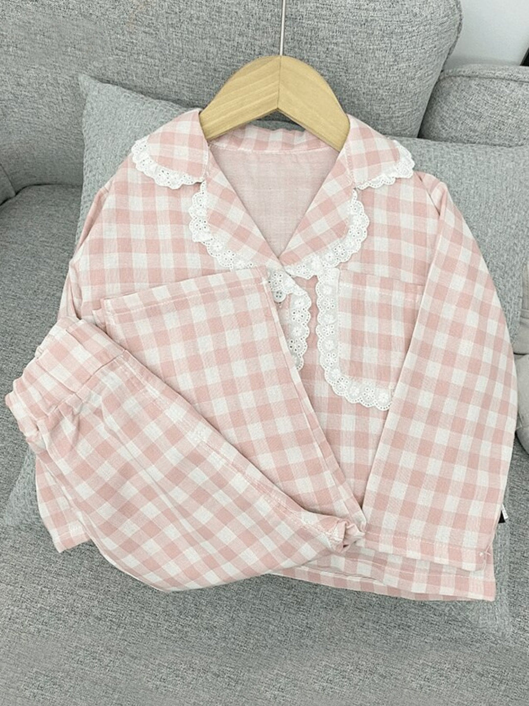 Mia Belle Girls Pink Gingham Pajamas | Girls Loungewear