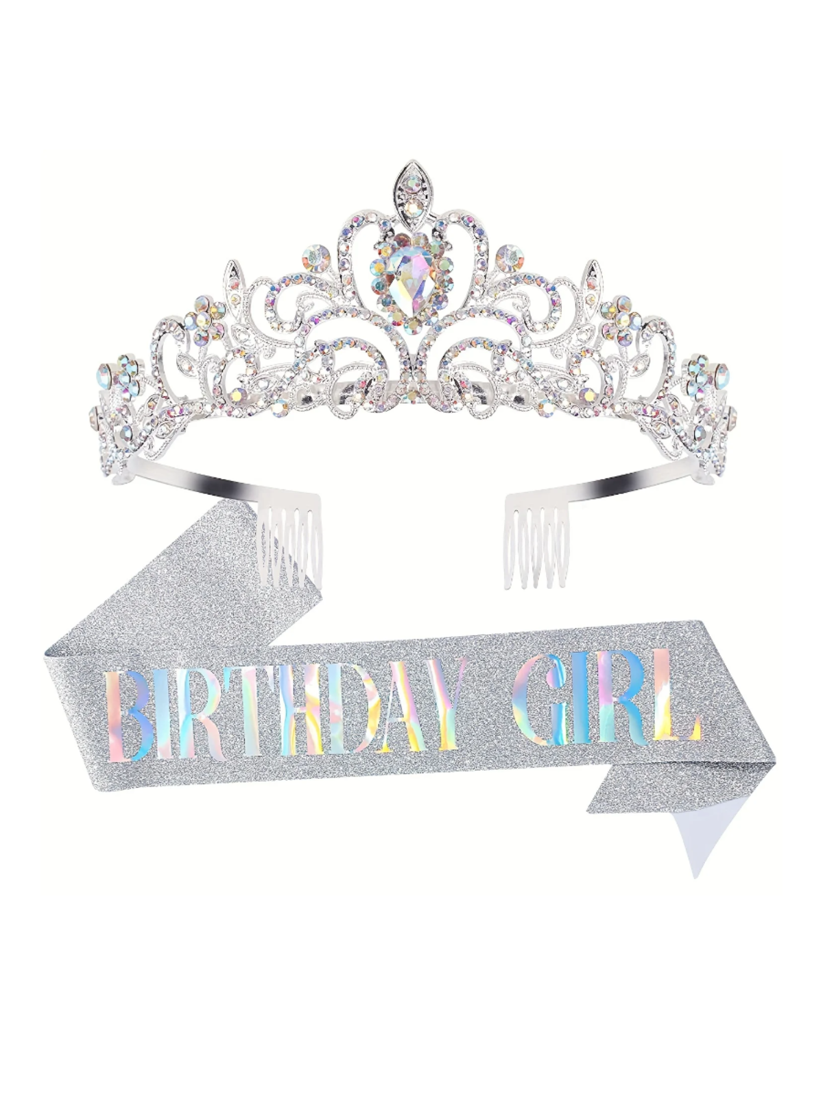 Birthday Queen Accessory Kit - Rhinestone Crown and Glitter Sash