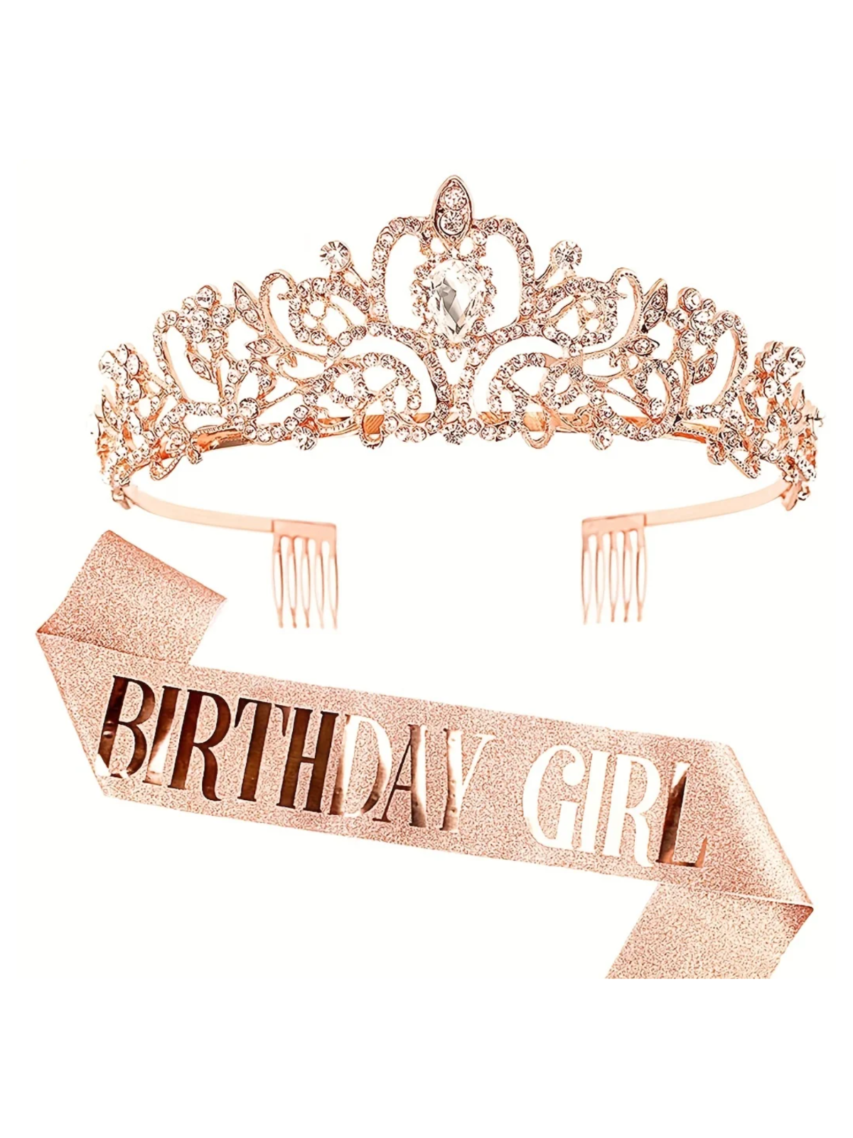 Birthday Queen Accessory Kit - Rhinestone Crown and Glitter Sash