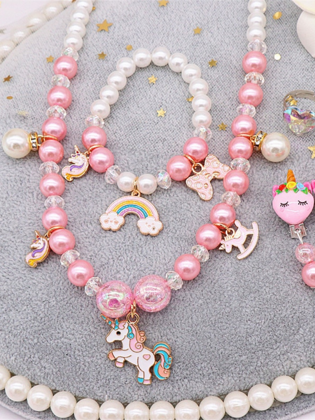 Mia Belle Girls Unicorn Pearl Jewelry 6-Piece Set | Girls Accessories