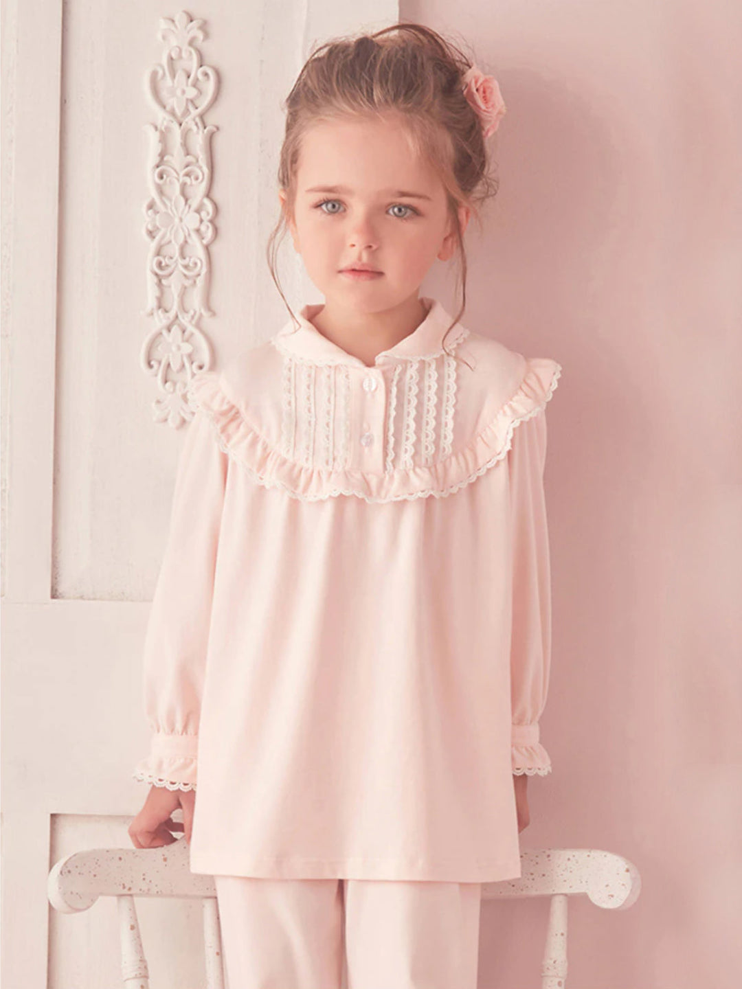 Mia Belle Girls Ruffle Collar Pink Pajamas | Girls Loungewear